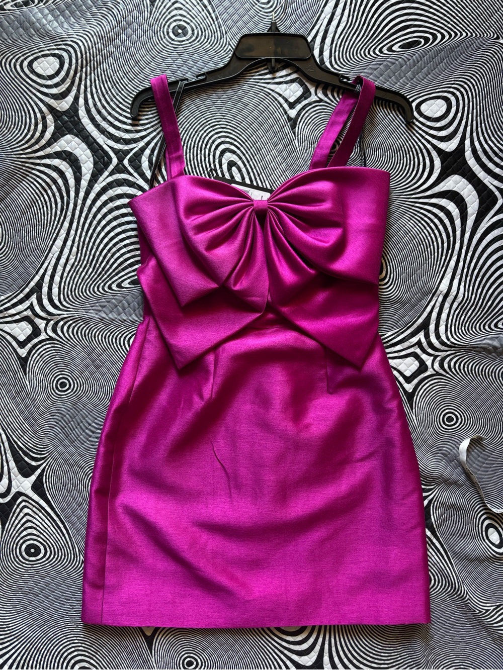 Zac Posen Magenta Satin Mini Dress with Bow Detail